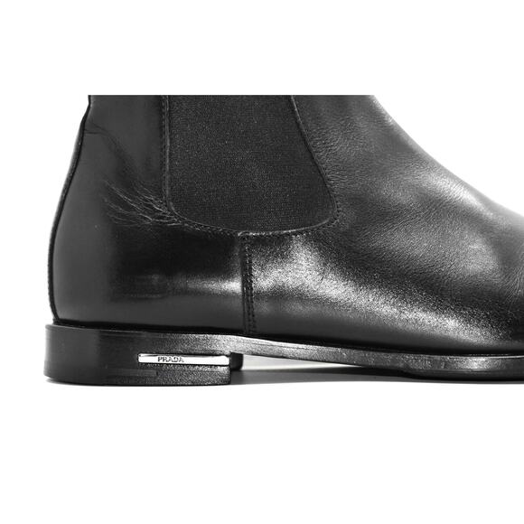 D0 Auth PRADA Black Leather Chelsea Ankle Boot Shoes Size 8.5 - Picture 4 of 10